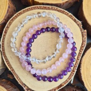 Seeleinstein-Armbänder-Set-Basis-Amethyst-Rosenquarz-Bergkristall