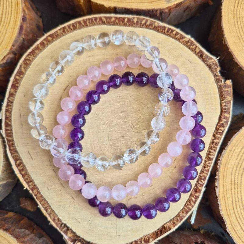Seeleinstein-Armbänder-Set-Basis-Amethyst-Rosenquarz-Bergkristall