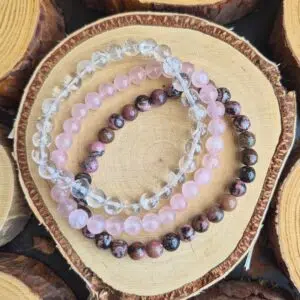 Seeleinstein-Armbänder-Set-Liebe-Rhodonit-Rosenquar-Bergkristall