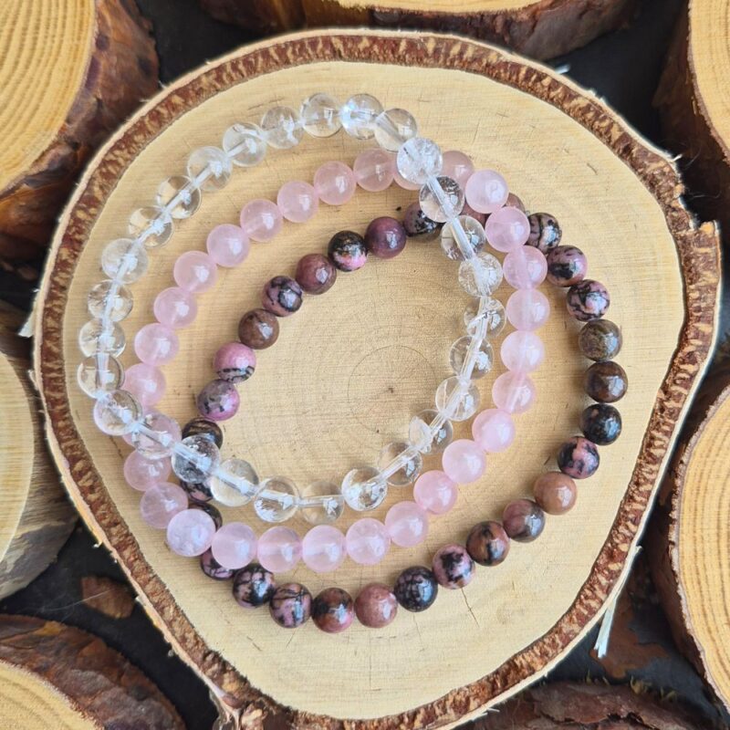Seeleinstein-Armbänder-Set-Liebe-Rhodonit-Rosenquar-Bergkristall
