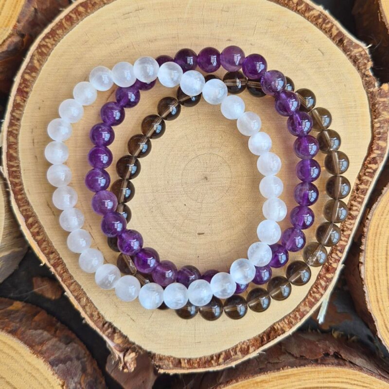 Seeleinstein-Armbänder-Set-Stress-Rauchquarz-Amethyst-Selenit-2 Seeleinstein-Armbänder-Set-Stress-Rauchquarz-Amethyst-Selenit
