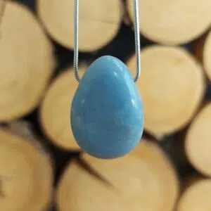 Seelenstein-Anhänger-Angelit-Trommelstein-Tropfen-Loch