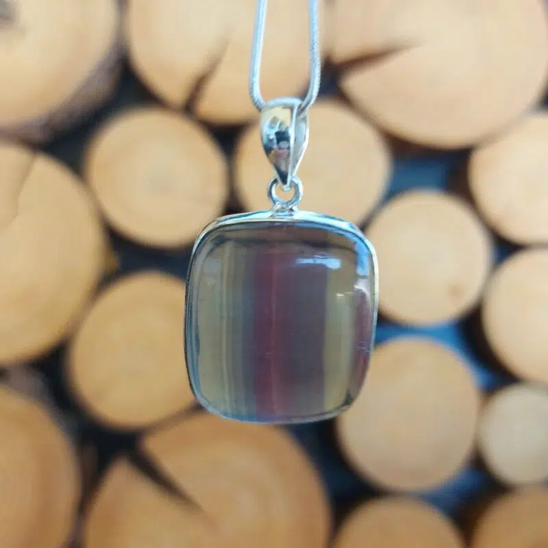 Seelenstein-Anhänger-Fluorit-Regenbogen-Silber