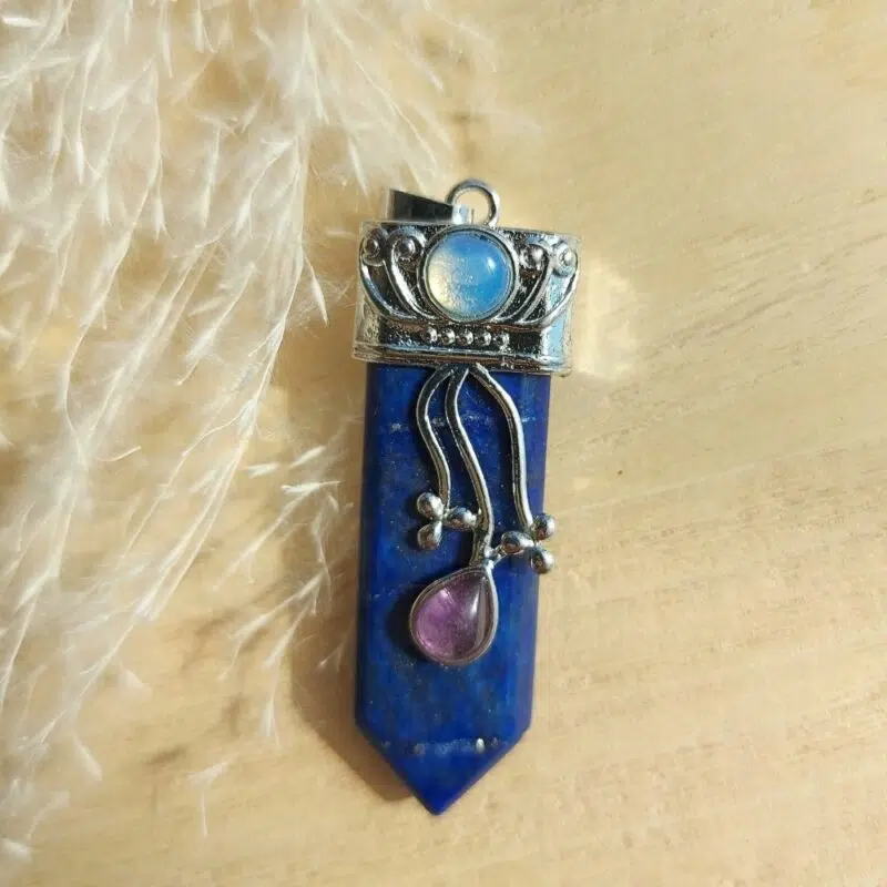 Seelenstein-Anhänger-Lapislazuli-Amethyst-Mondstein-Spitze