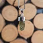 Moldavit Anhänger Silber, Heilstein Schmuck in Grün