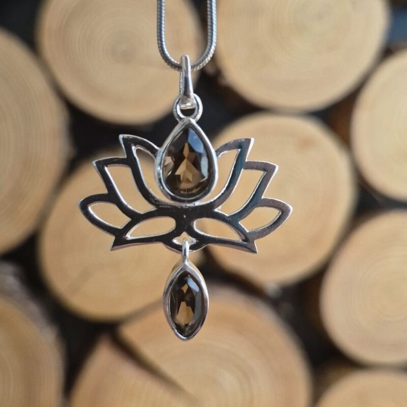 Seelenstein-Anhänger-Rauchquarz-Silber-Lotus