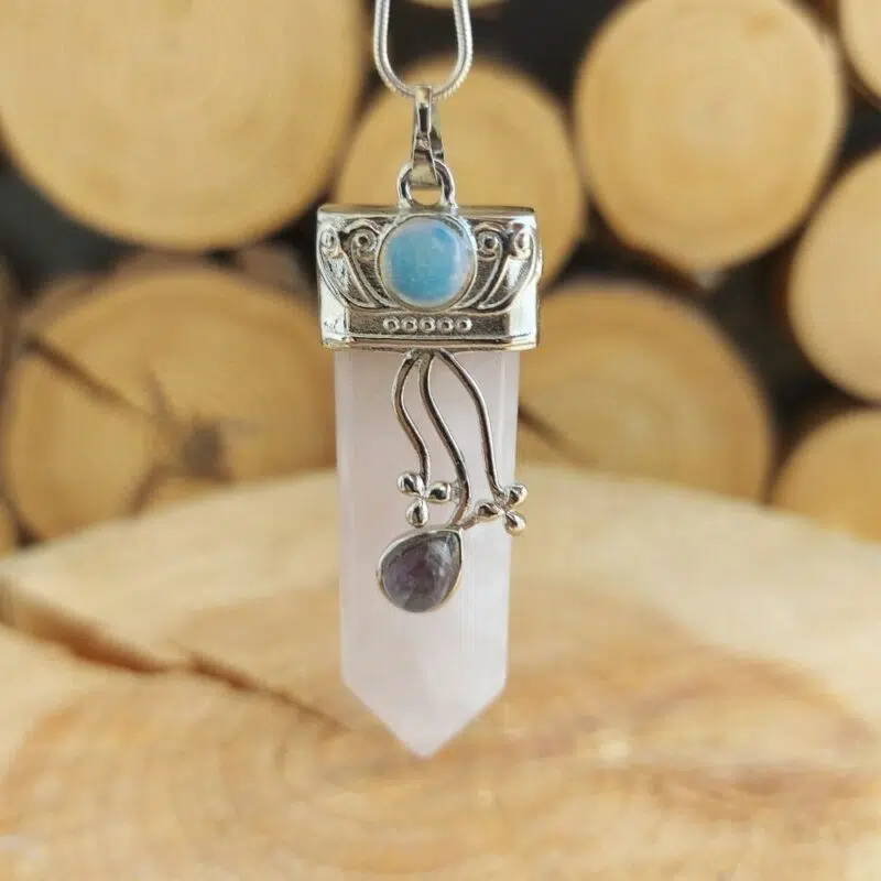 Seelenstein-Anhänger-Rosenquarz-Mondstein-Spitze