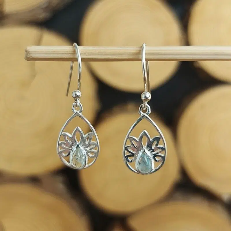 Seelenstein-Ohrringe-Aquamarin-Blume-Silber