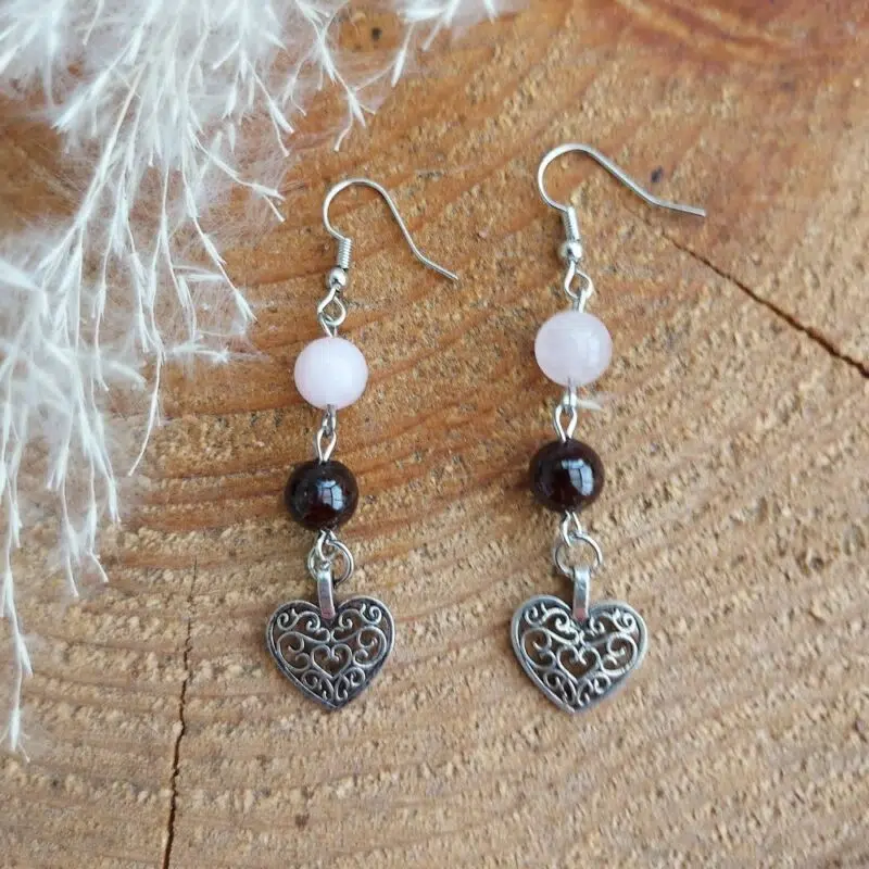 Seelenstein-Ohrringe-Rosenquar-Granat-Perlen1 Seelenstein-Ohrringe-Rosenquar-Granat-Perlen