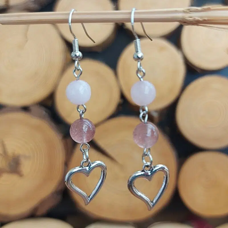 Seelenstein-Ohrringe-Rosenquarz-Erdbeerquarz-Herz-Perlen-1